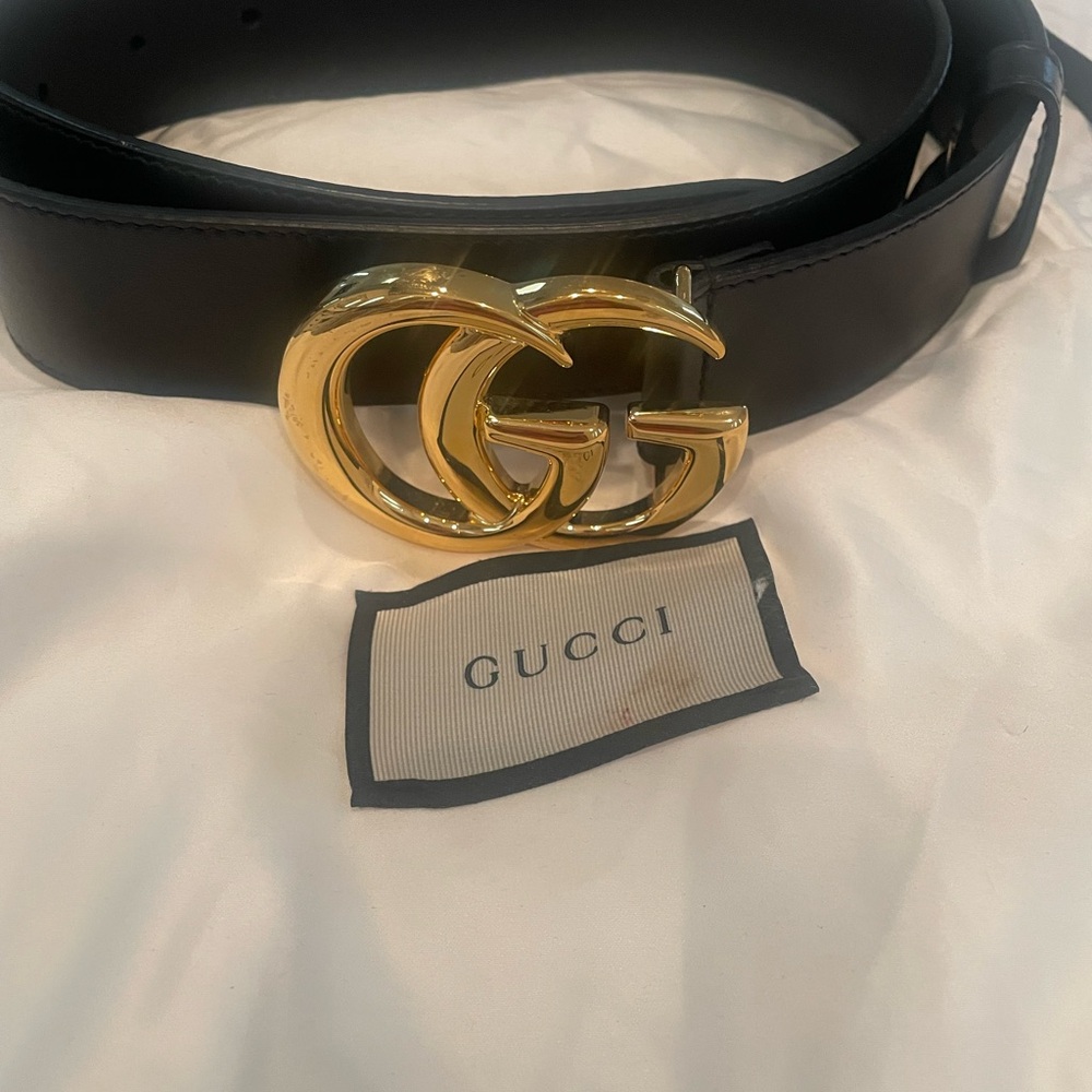 Gucci Leather Belt with Gold Buckle
